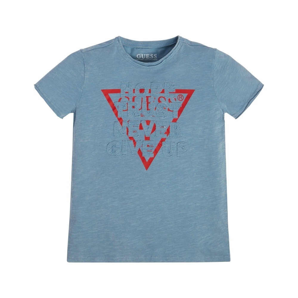 Guess Big Boys Slub Jersey‎ Screen Print Triangle Logo T-shirt - Blue - Size 16